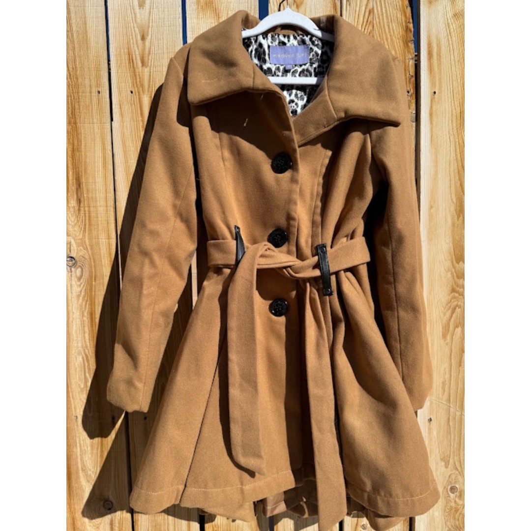 Steve Madden Womens Thick Warm Teddy Bear Brown Belted Peacoat Winter Size Small
