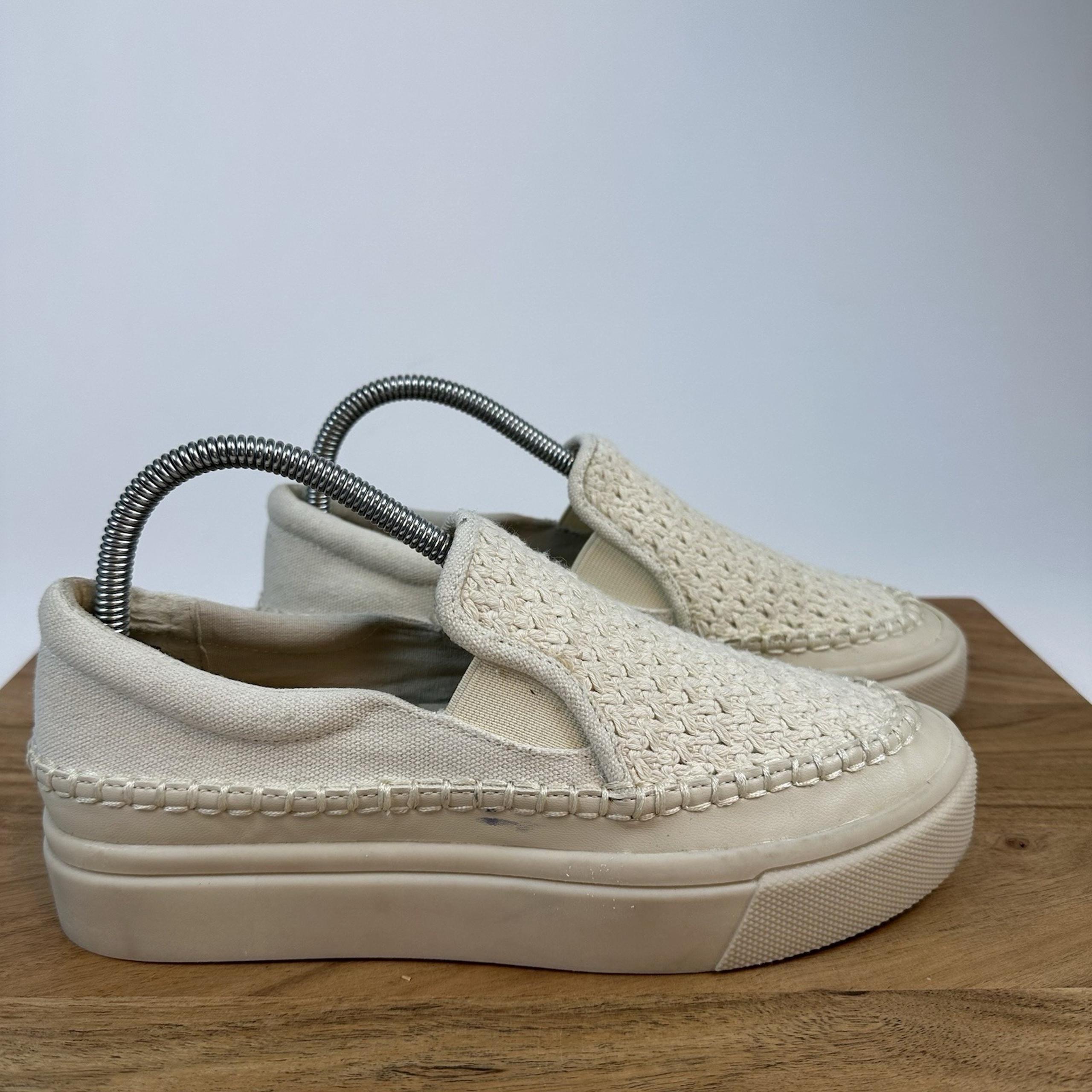 New Womens Dolce Vita Scotti Ivory Woven Casual Slip On Sneakers Shoes Size 8 M