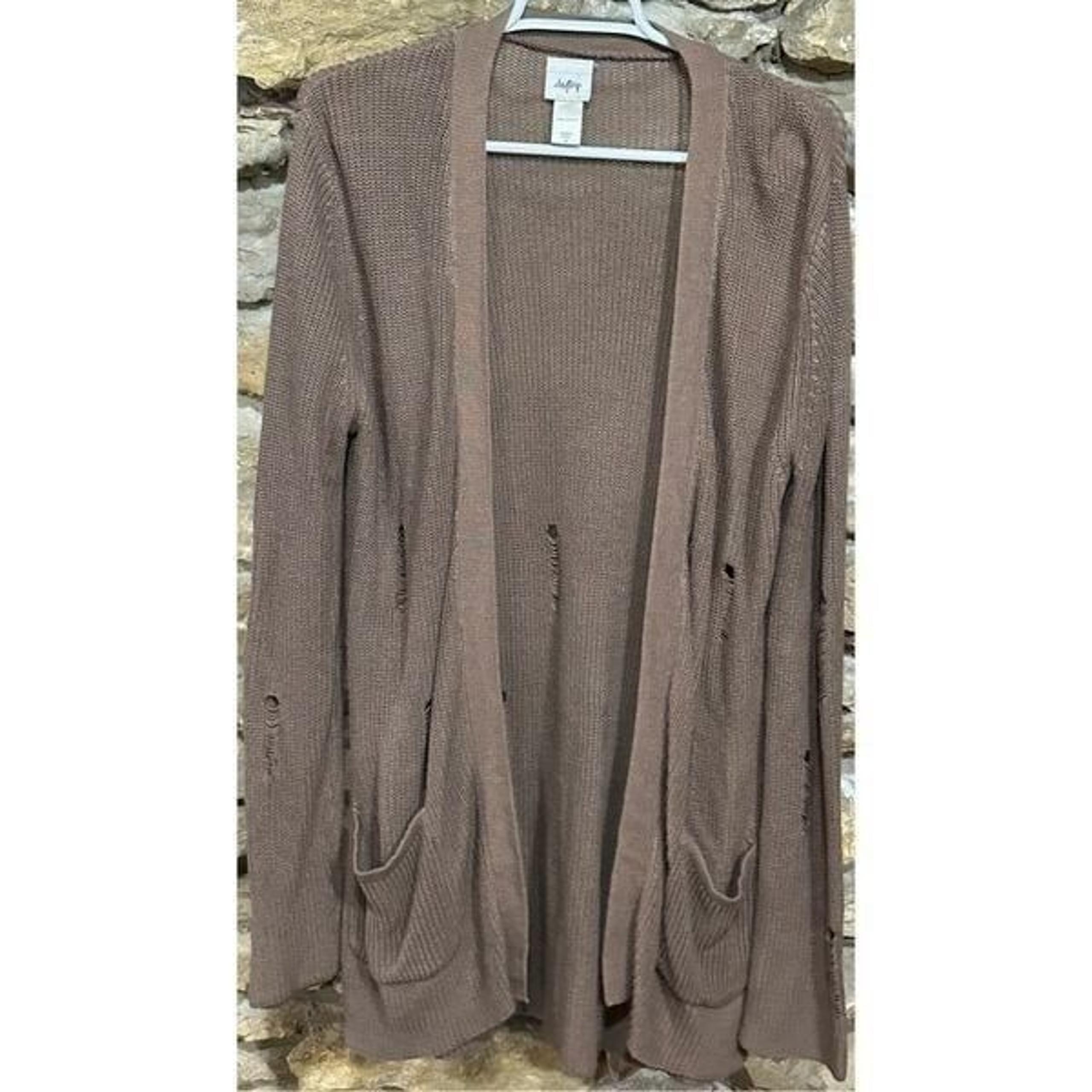 Women’s Tan Daytrip Long Sleeved Open Front Distressed Cardigan Sweater Size med