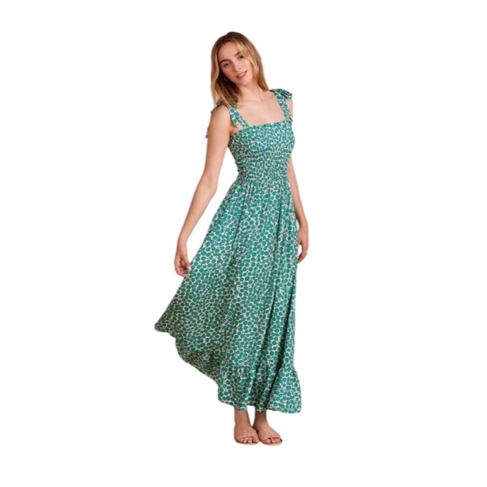 Summersalt The Silky Luxe Smocked Maxi Dress Summer Sprig Seagreen Size Medium