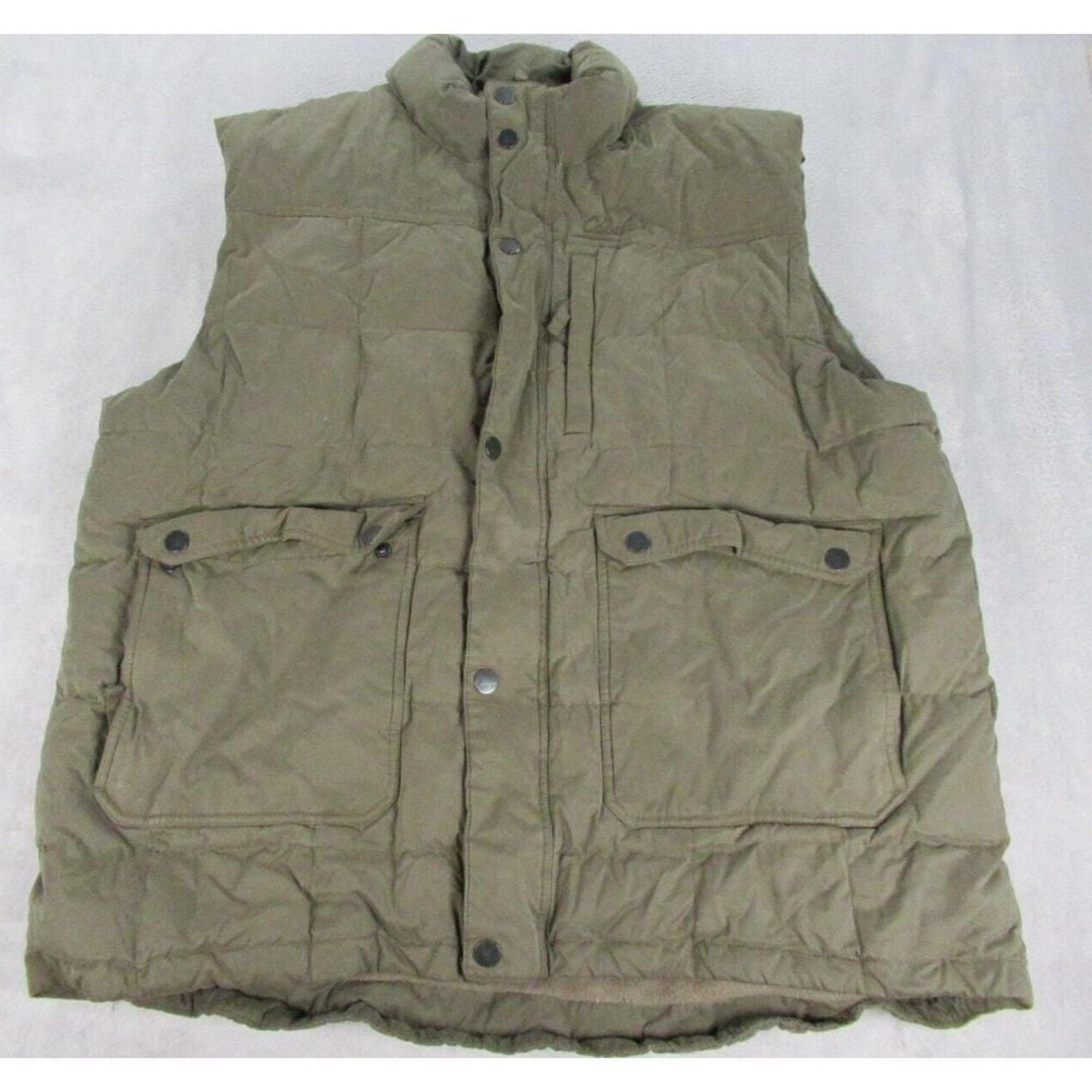 Cabelas Down Vest Mens XL Tall Green Premium Goose Chore Quilted Full-Zip Puffer
