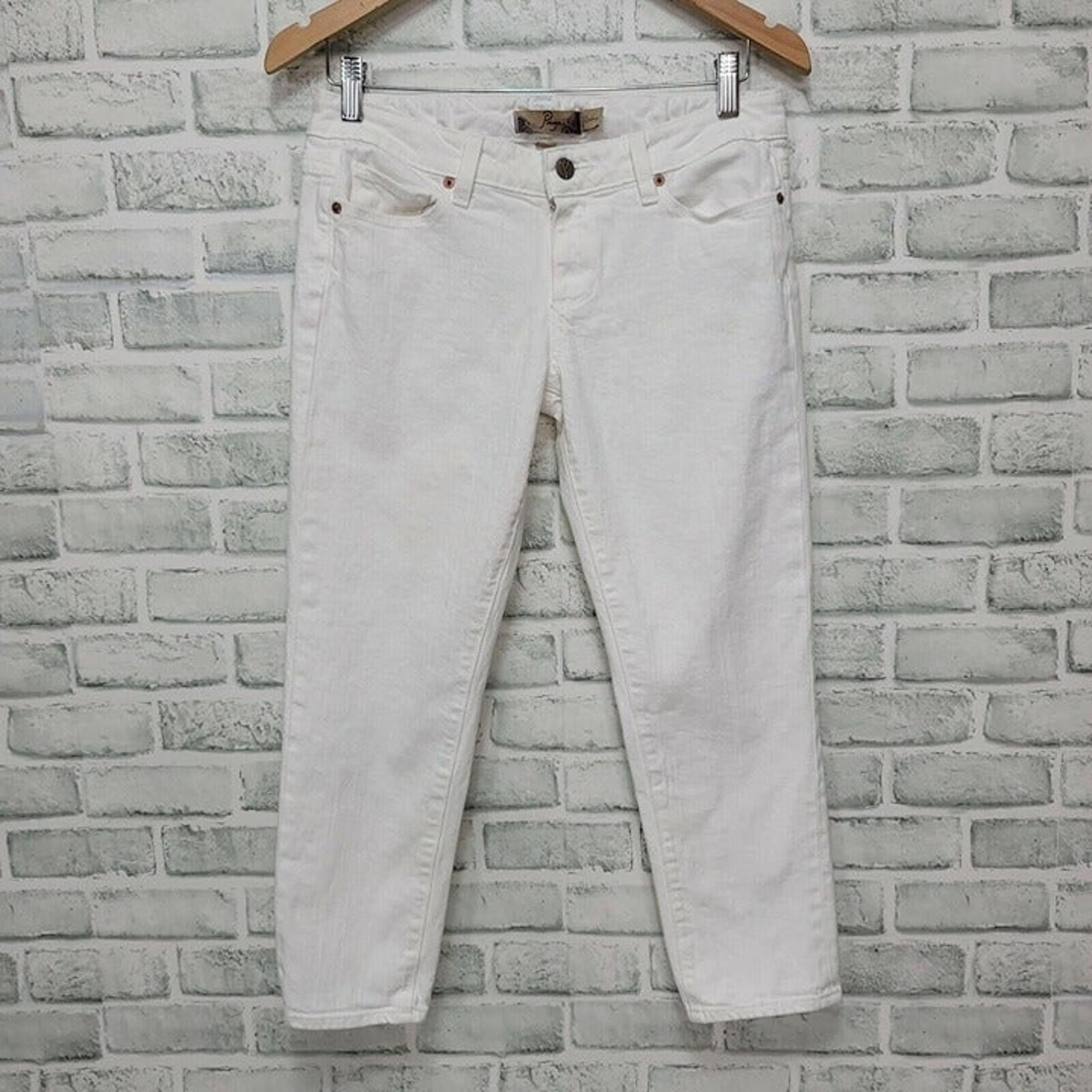 Paige Womens 28 Roxbury White Denim Cropped Capri Slim Fit Jeans Low Rise