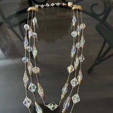 Hollywood Regency VENDOME AB Crystal Triple Necklace with Their fleur de lis
