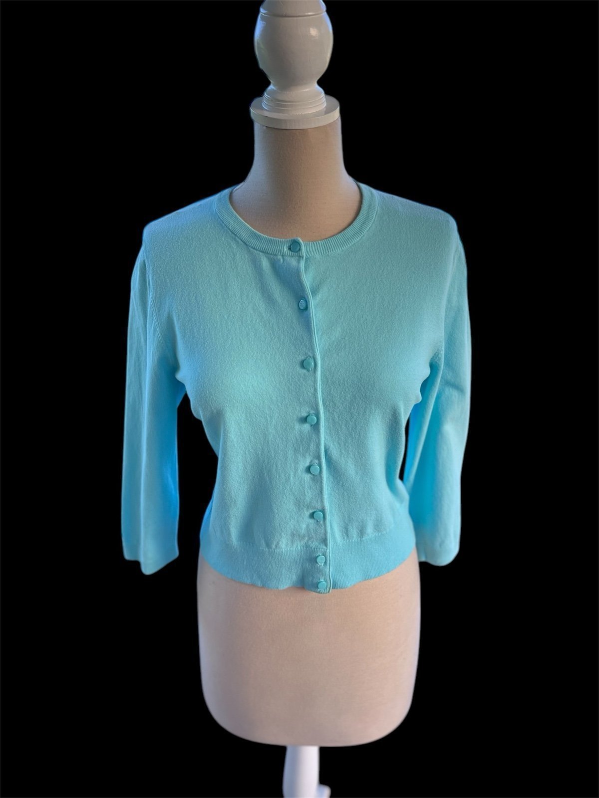 Lilly Pulitzer Cardigan Sweater Turquoise Green Button Down 3/4 Sleeves Large