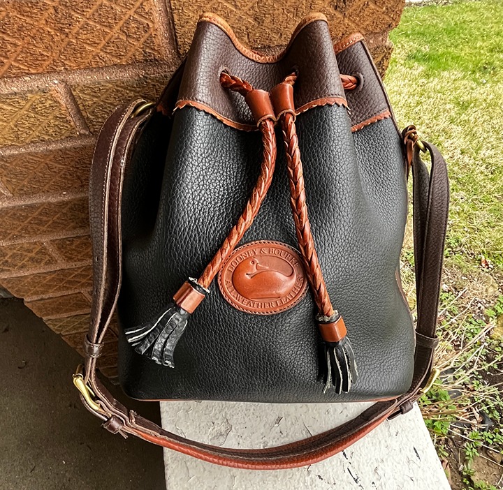 Dooney & Bourke Vintage Teton Medium USA 90s Drawstring Bucket Ink Bag Unisex