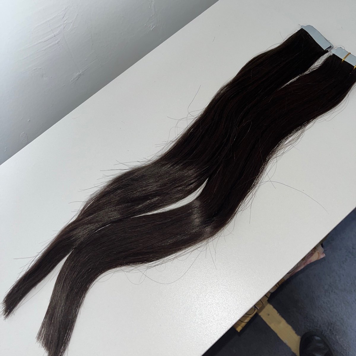 Color #2 dark brown human hair tape in hair extensions 18 inch long
