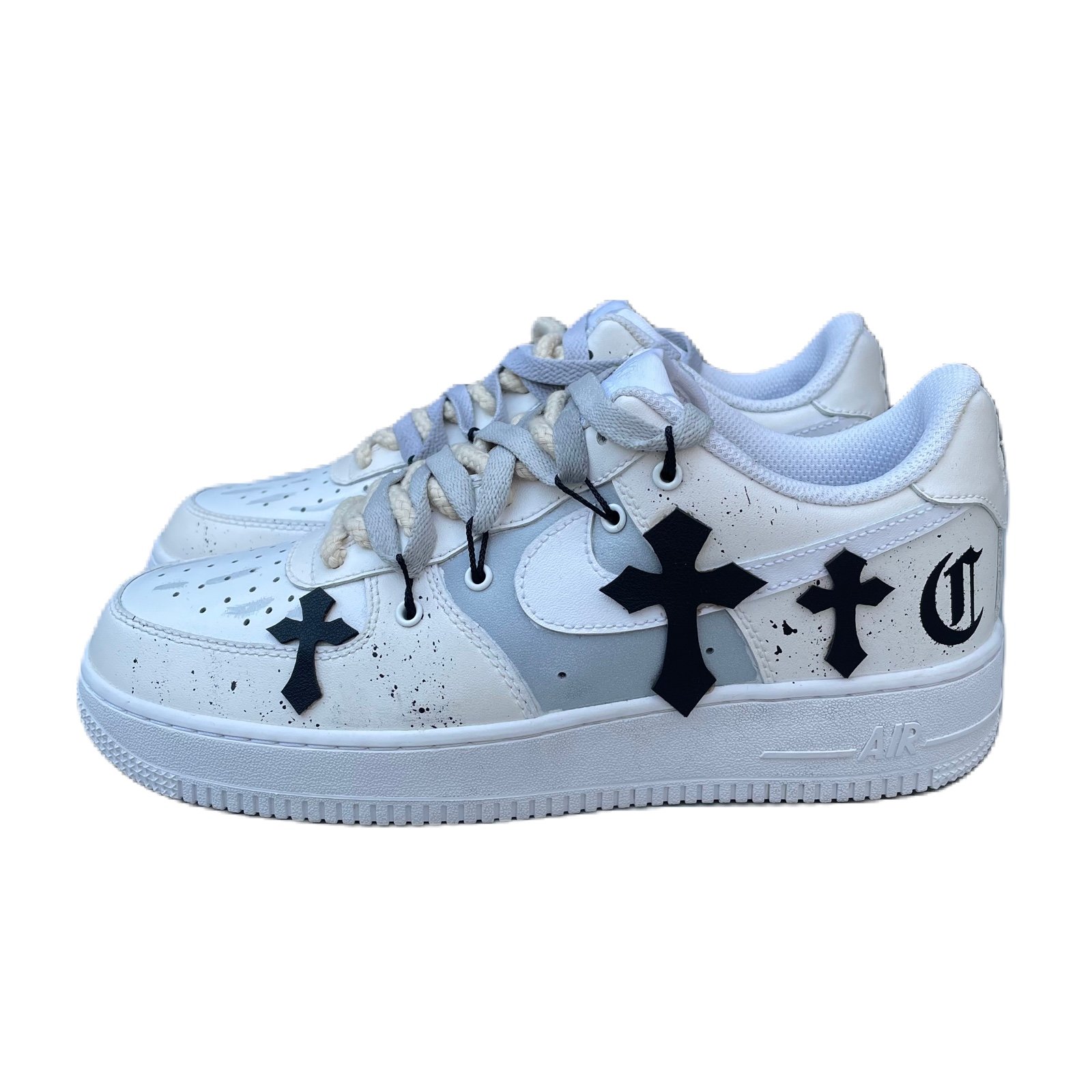 New Nike Air Force 1 Custom White Chrome Hearts Cross Sneakers