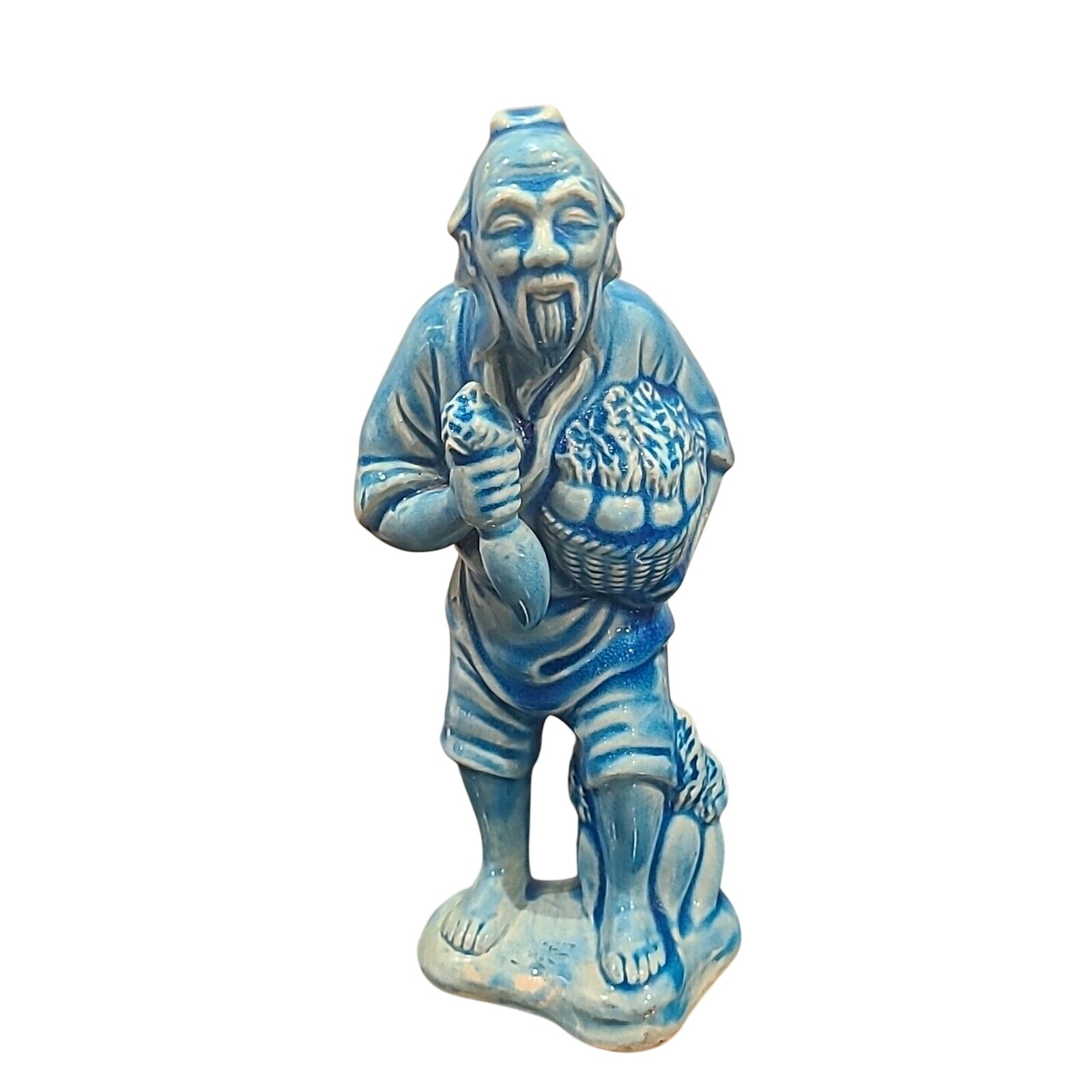 Vintage Blue Porcelain Mid Century Japanese 8 Tall Figurine