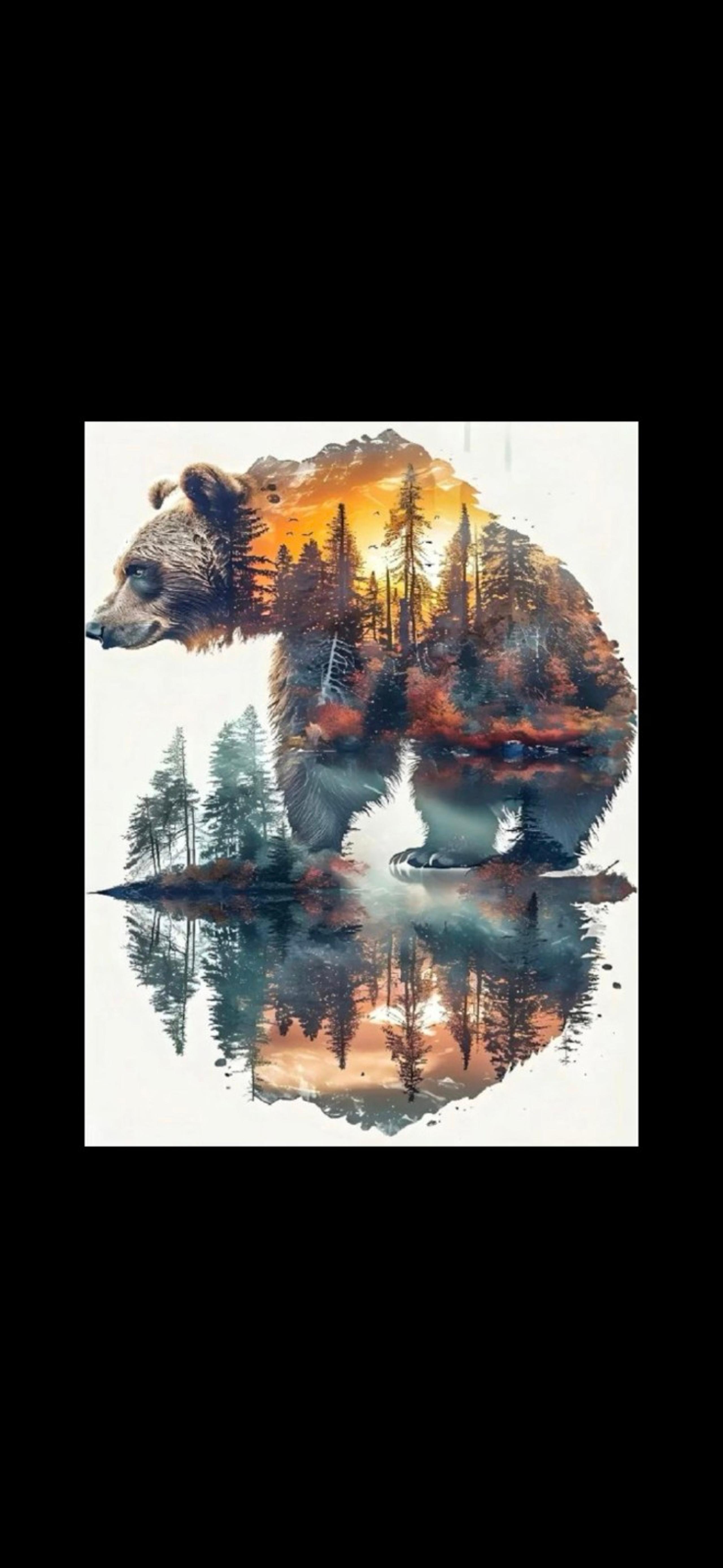 Brown Bear Forrest Reflection 5D Diamond Painting Kit New