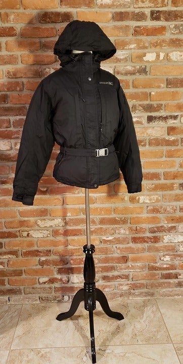 Black Women's Spyder Ski Snowboard Coat Jacket Small S Buckled Water Repellent