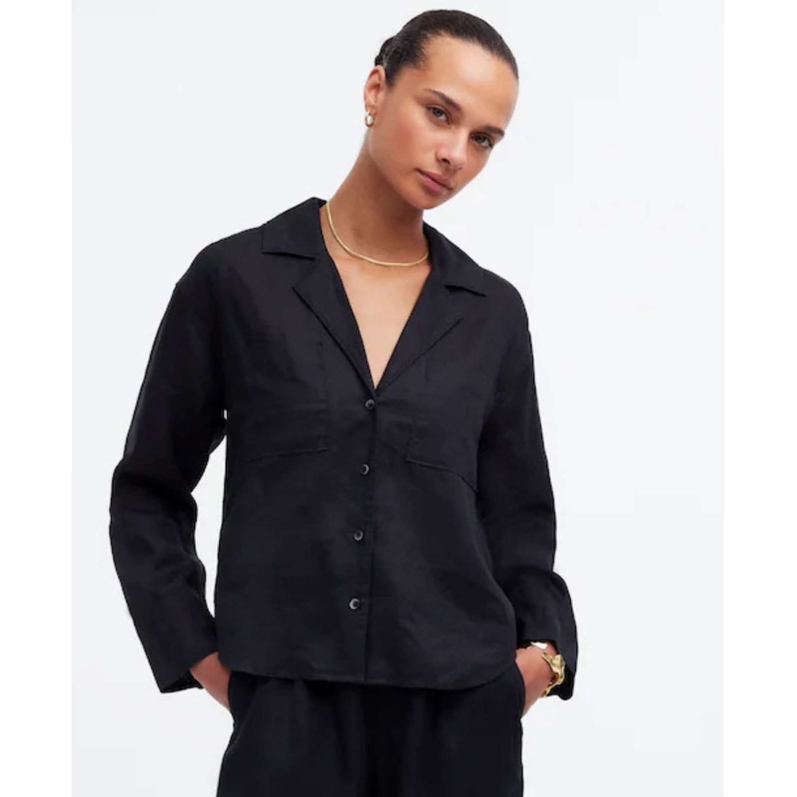 Madewell Resort Long Sleeve Ramie V Neck Button Up Shirt US Women's S New