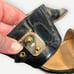 Vintage Hermes Black Patent Leather Sandal 36.5 Gold Hardware Buckle Textured