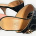Vintage Hermes Black Patent Leather Sandal 36.5 Gold Hardware Buckle Textured