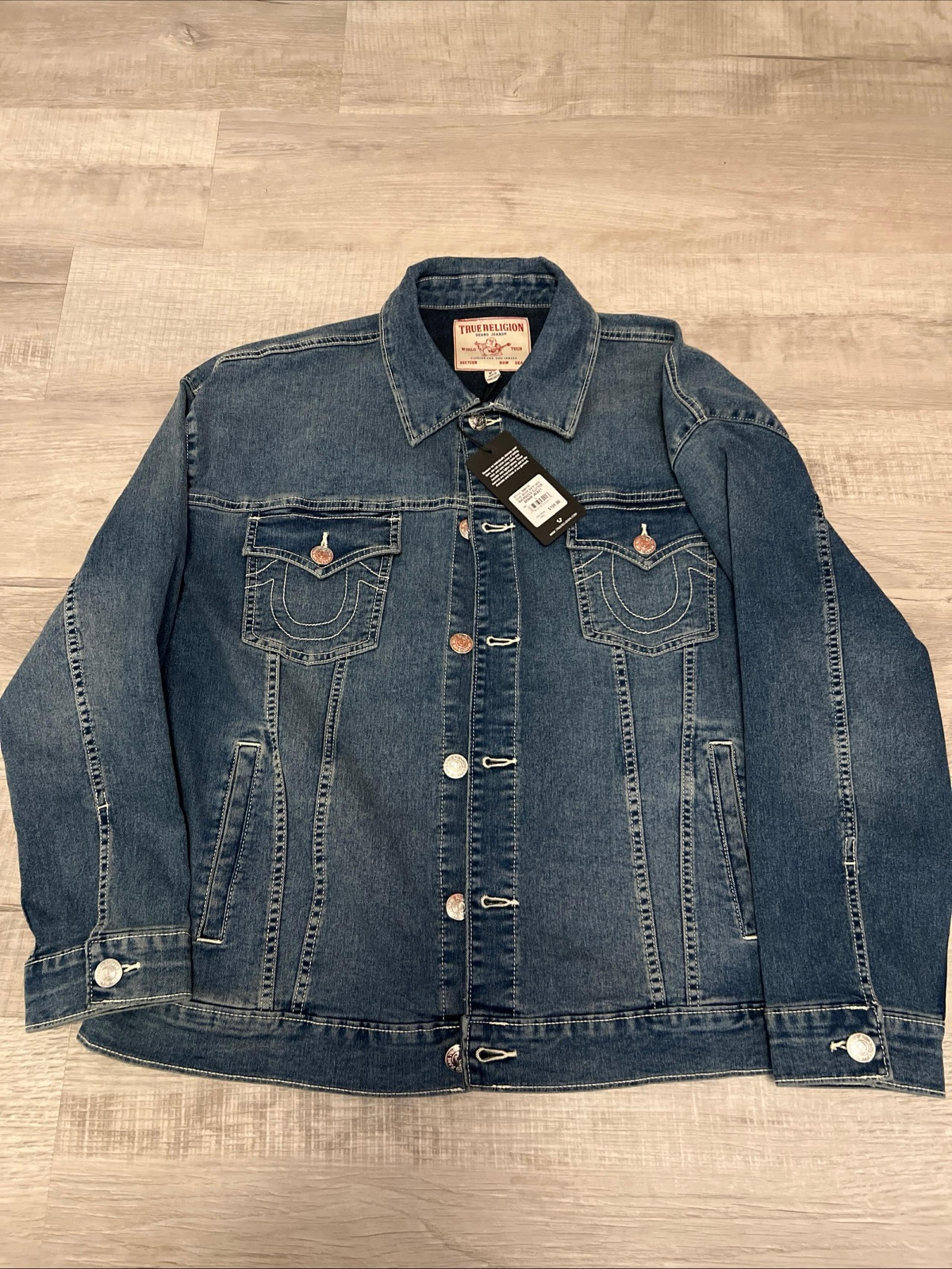 womens true religion oversized glitter denim jacket Large trucker Western Style