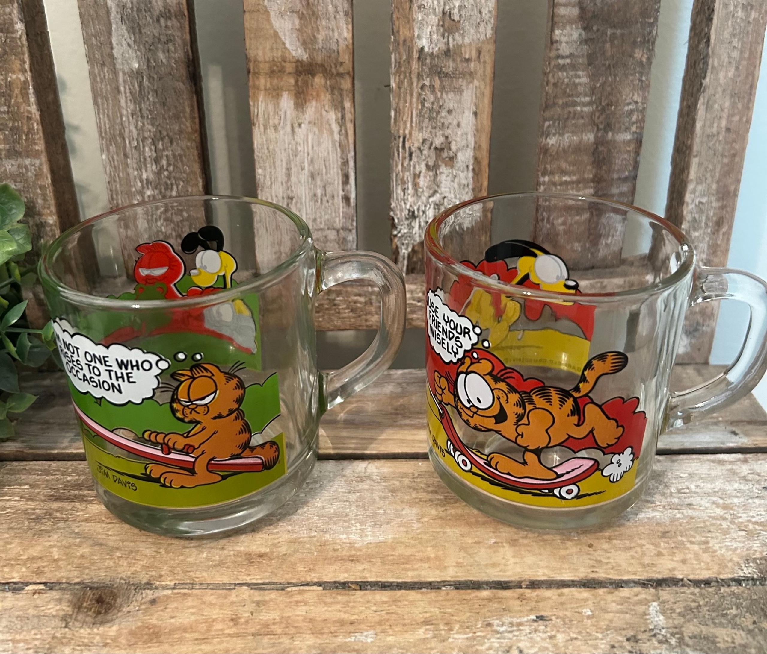 Vintage 1978 McDonalds Garfield Glass Coffee 10 oz Mugs-Jim Davis