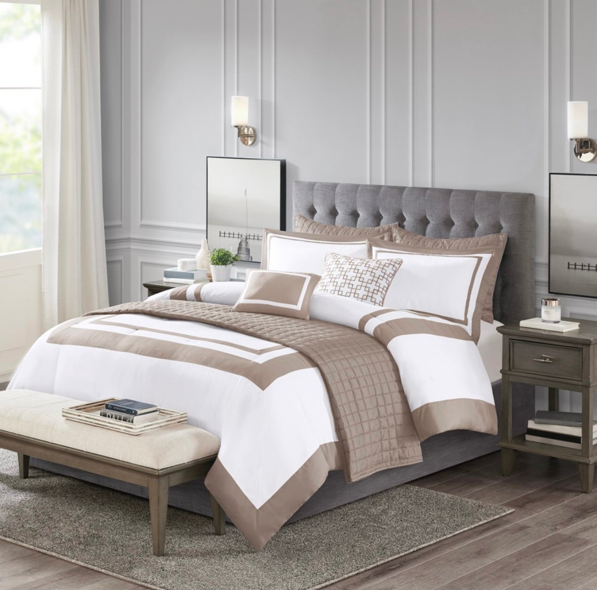 Madison Park Heritage 8 Piece Comforter and Quilt Set Collection - King - Taupe
