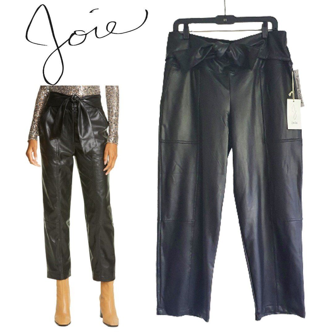 JOIE NEW Faux Leather Bow Tie Control Slim Pant L