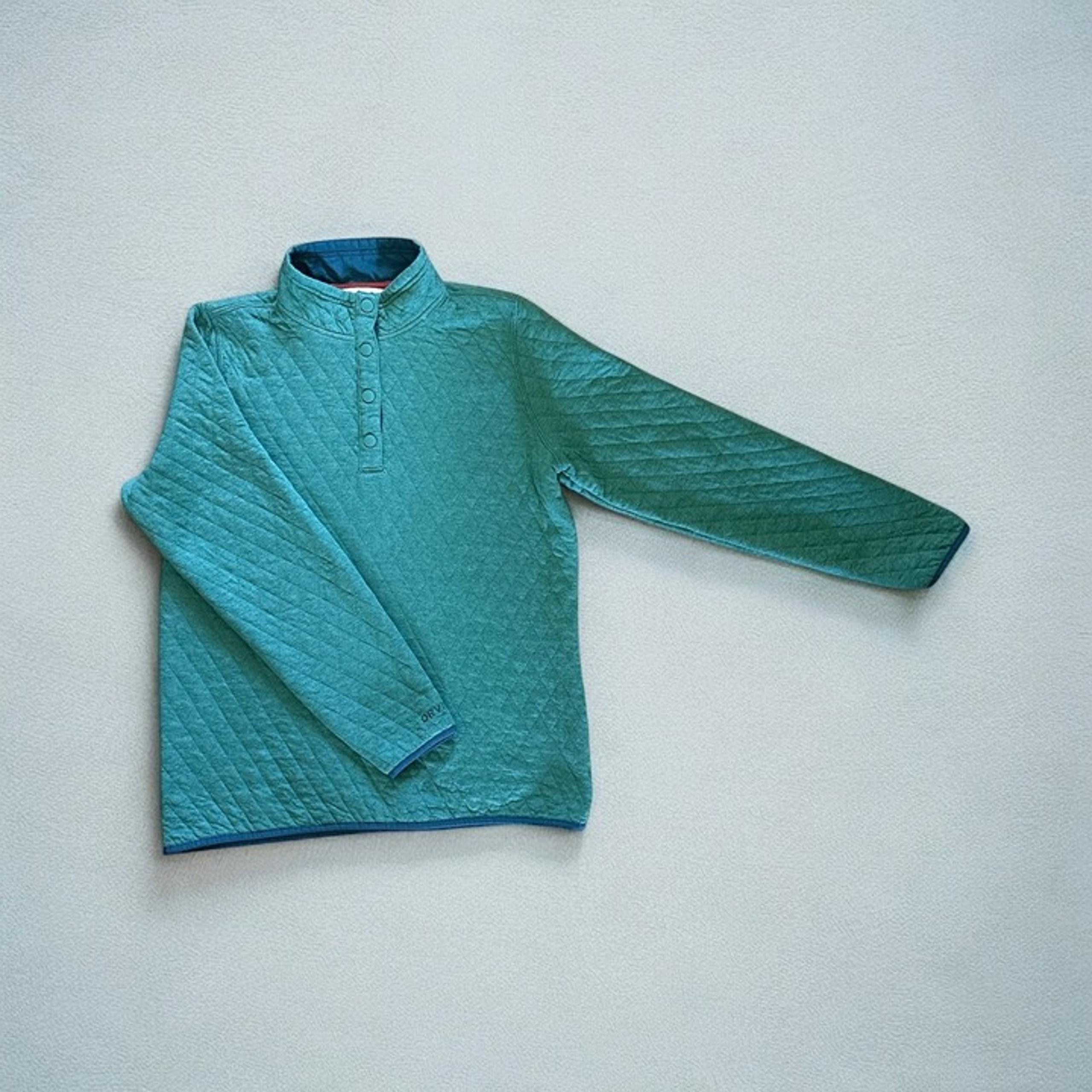 Orvis Pullover Womans Medium Green Quilted Snap Neck Lightweight Outdoor Sweater