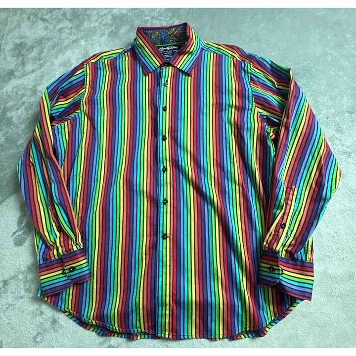 Lansky Bros Classic Fit Shirt Men's XL Multicolor Striped Button Up Long Sleeve