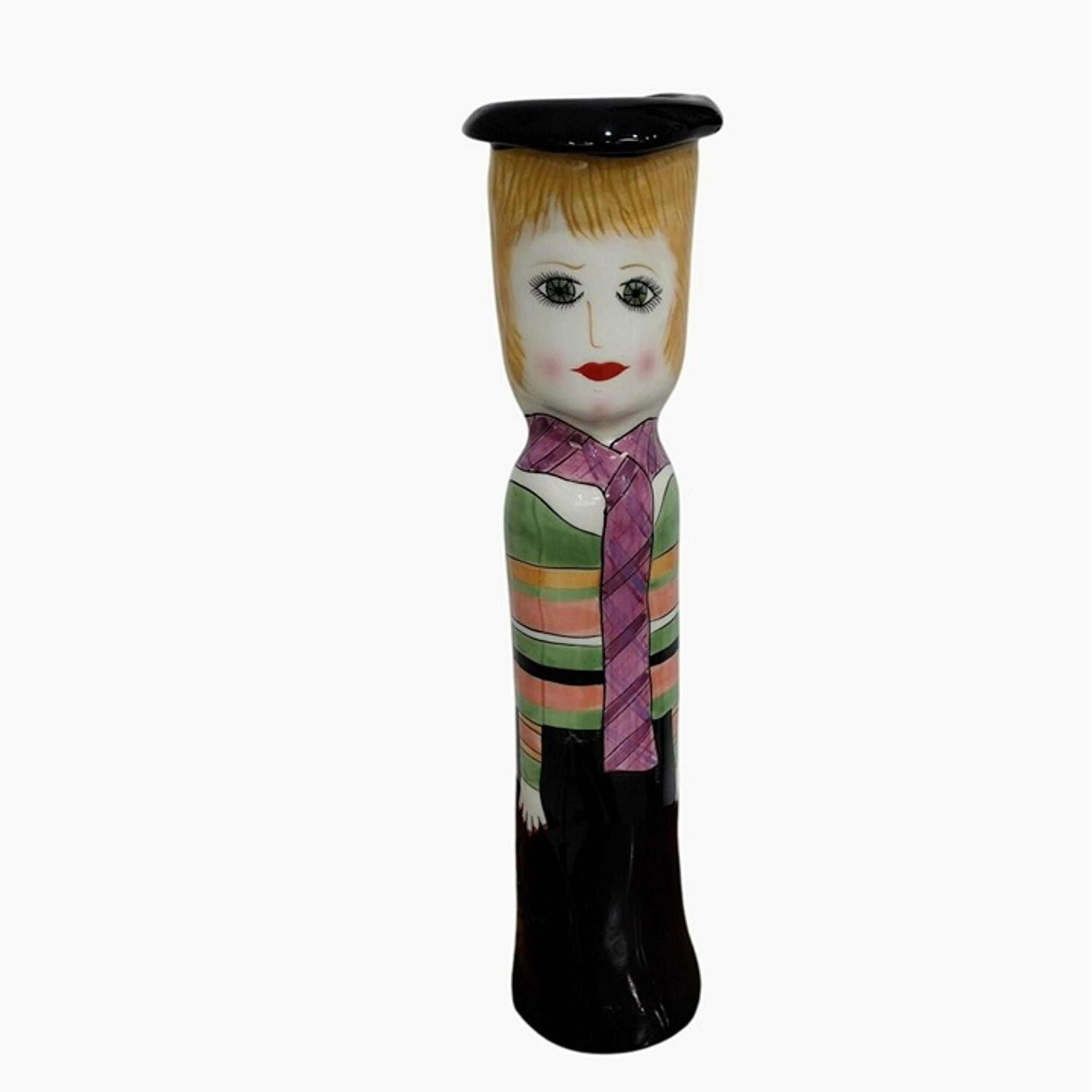 Susan Paley Ganz Vanessa Candle Holder 12" Art Vase Signed Blue Eyes Blonde Hair