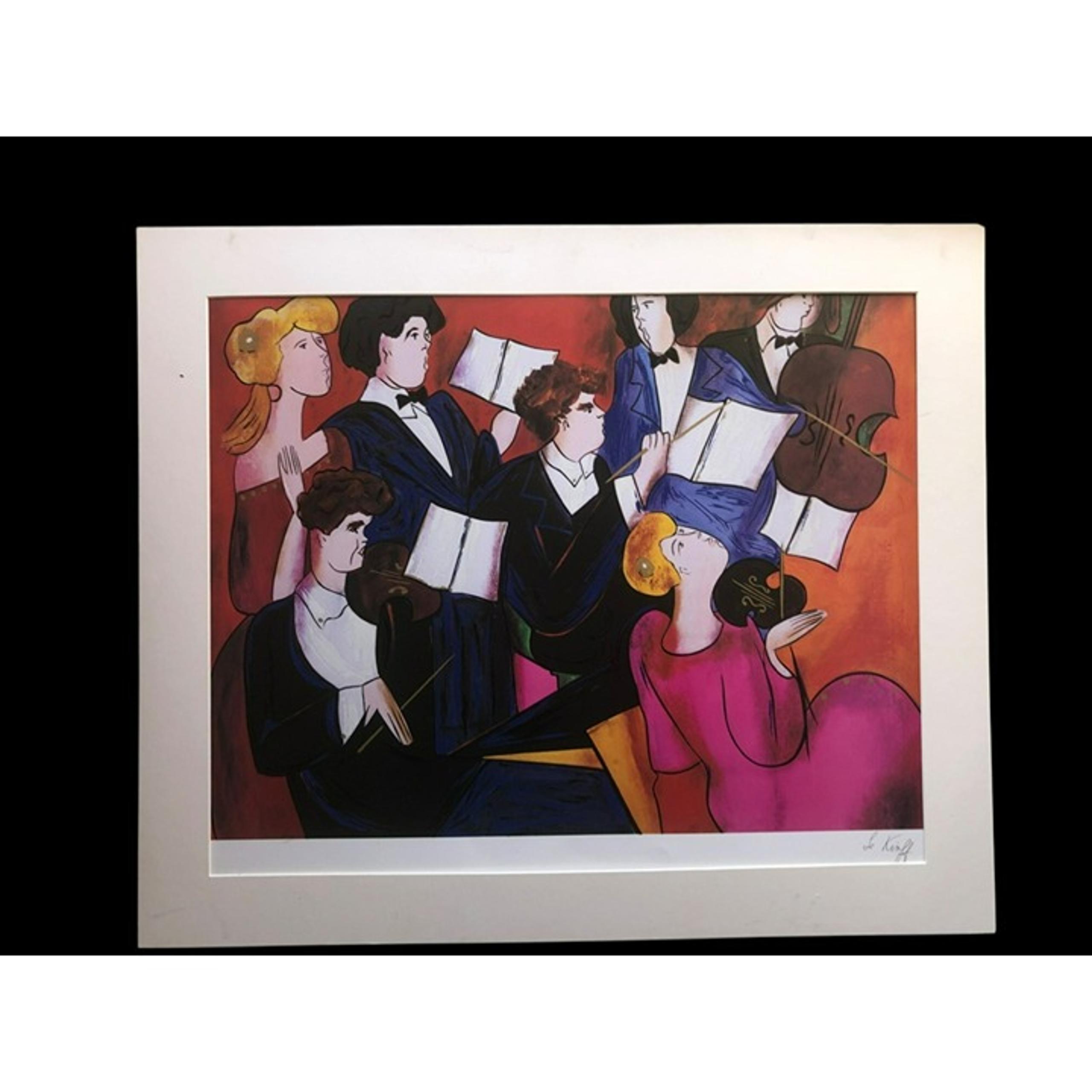 Signed Linda Le Kinff "Accords" Colorful Print Of Orchestra Musicians 24" X 18"