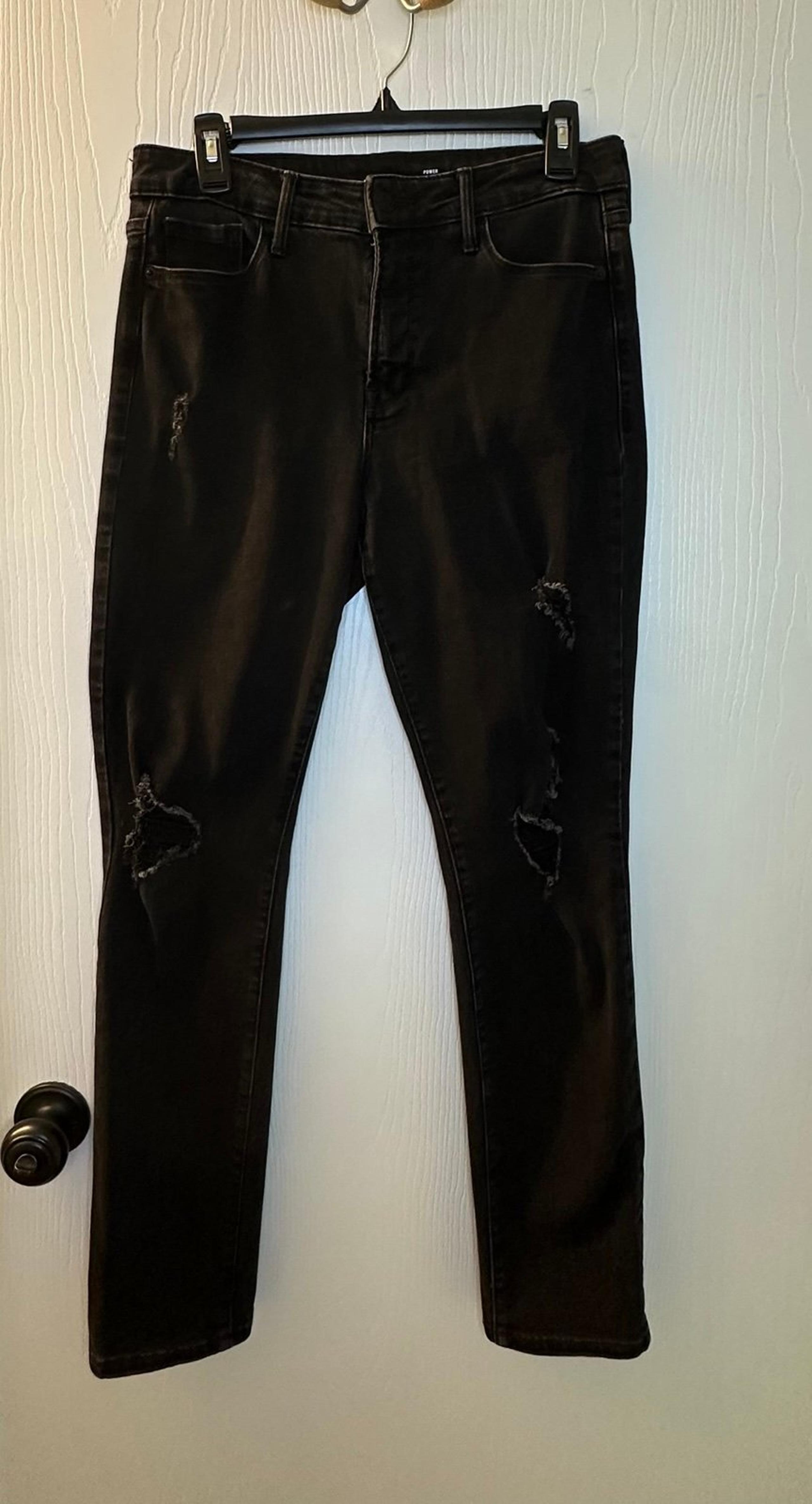 Old Navy High Rise Power Slim Straight Black Ripped Denim Jeans Women’s 8
