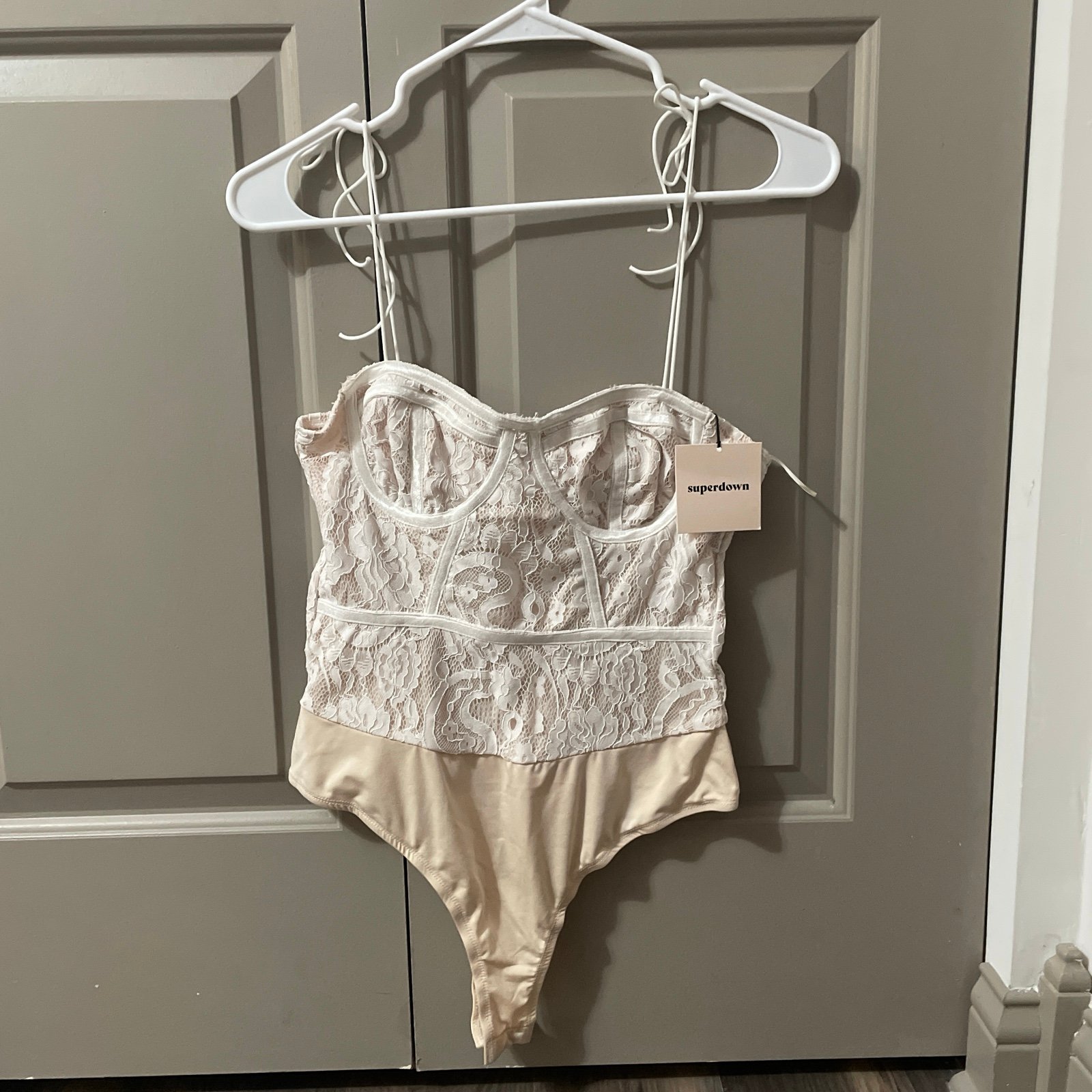 Revolve Superdown Stassi White Lace Bodysuit