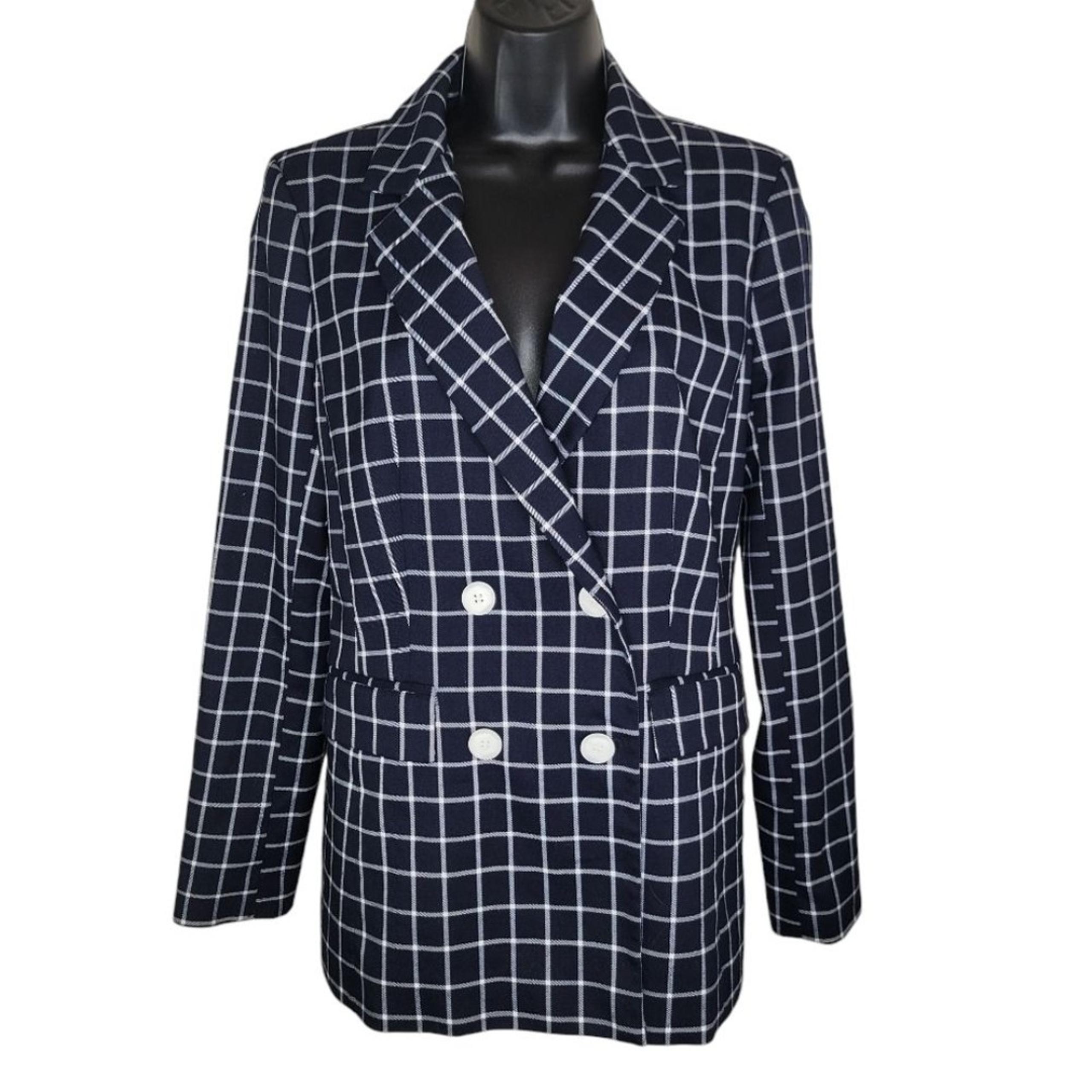 Halogen navy blue window pane blazer suit jacket size Small