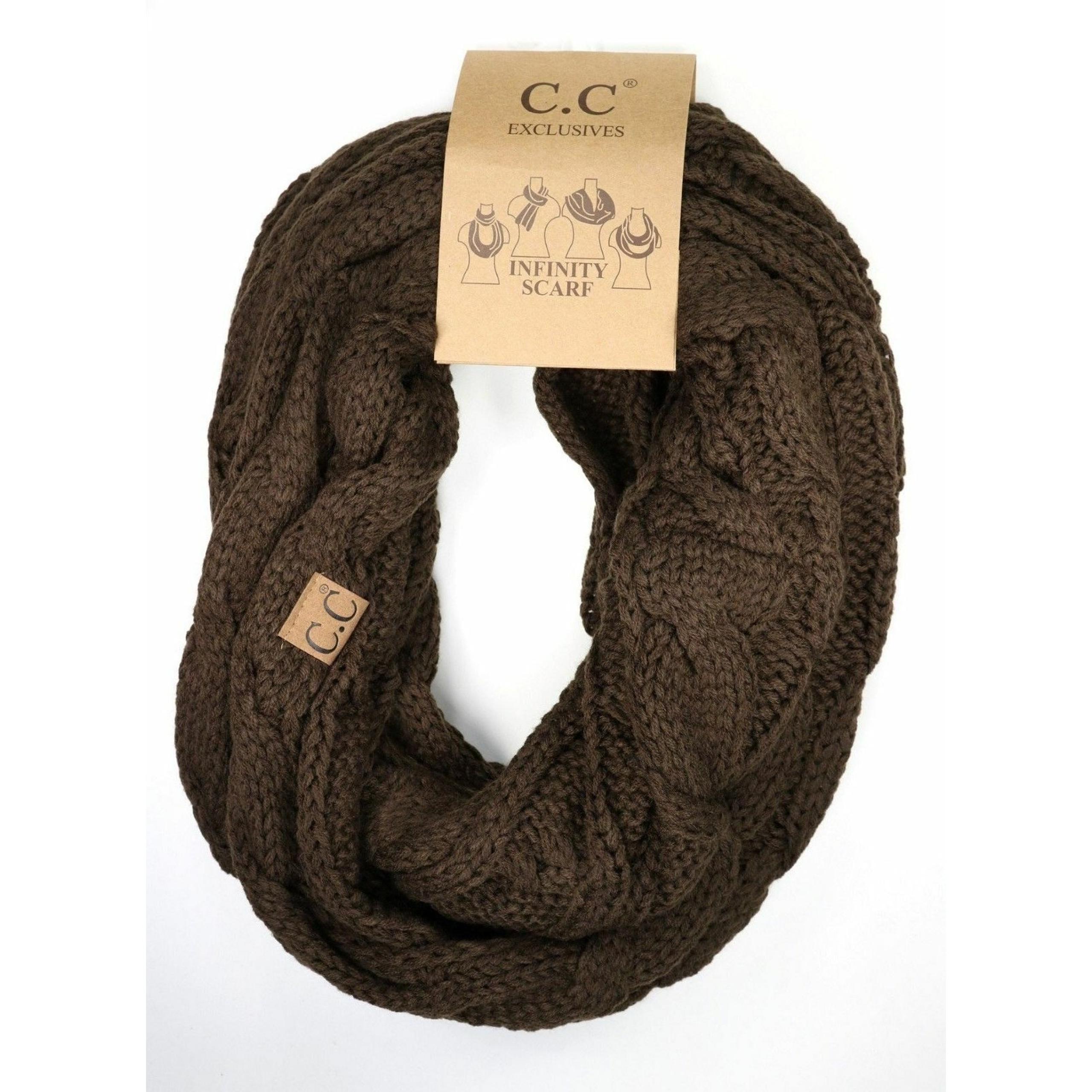 Brown Infinity Scarf C.C Solid Cable Knit Ladies Women's Gift for Her