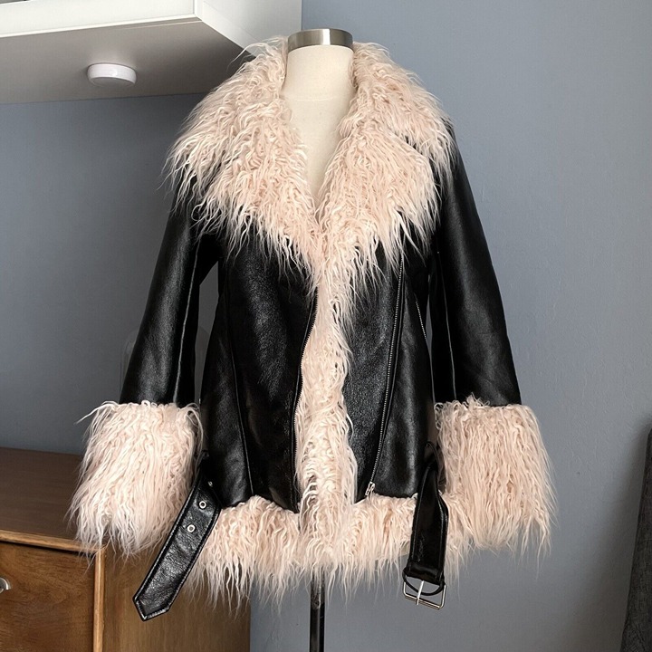 Forever 21 Penny Lane Almost Famous Vegan Leather Shaggy Fur Moto Jacket XS