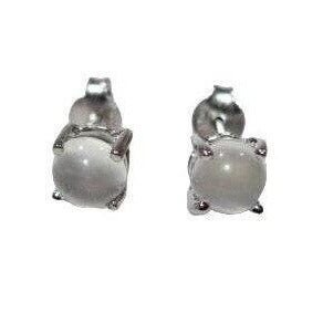 14k White Gold 2.40Ct Natural Round Cabochon White Moonstone Stud Earrings