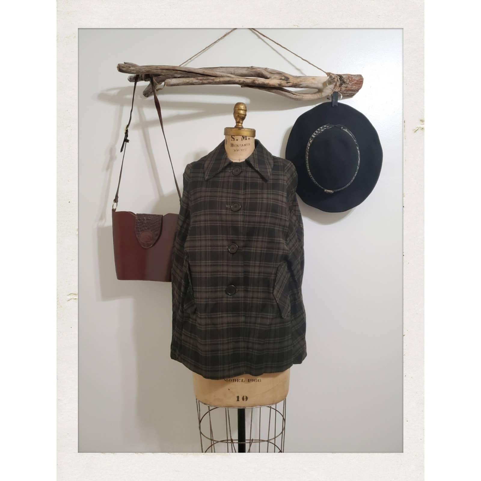 Trina Turk Green Black Plaid Flannel Shawl Small Cape Jacket