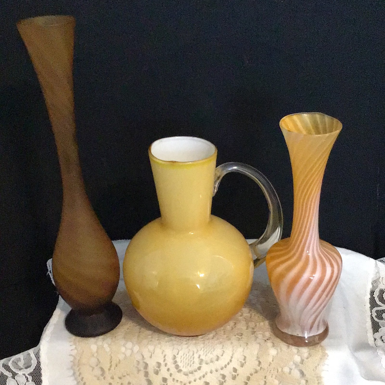 3 pieces Mid-Century Cased Art Glass, Swirl - Awesome!
