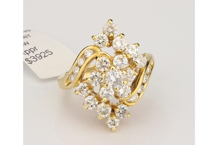 14kt Gold Diamond Waterfall Ring 2 caret total weight Size 7.5 weight 7.19 gr