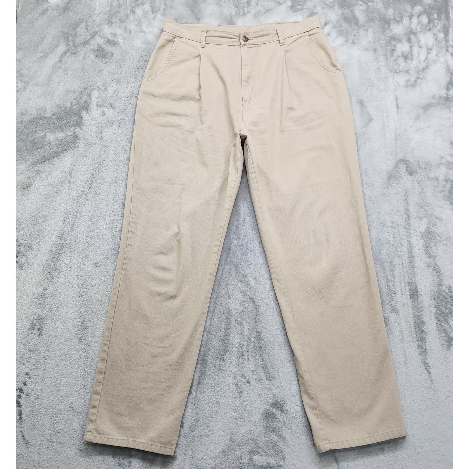 Vintage 90s Bill Blass Pants Womens 14 Tan Khaki Cotton High Rise Pleated Taper