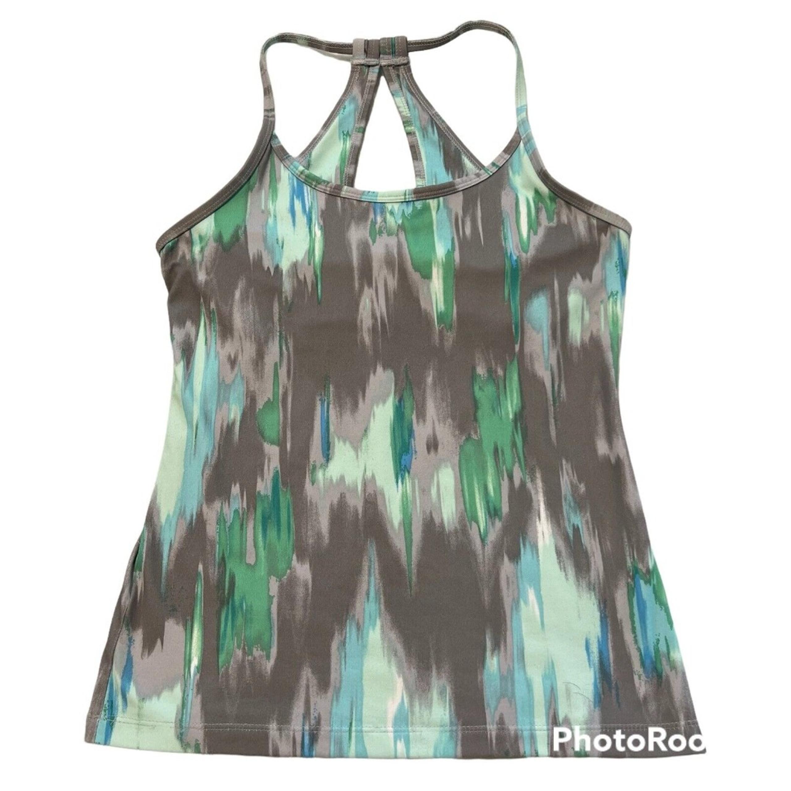 Eddie Bauer Women's Green Gray Camo Athletic Tank Top w Built In Bra Size XS