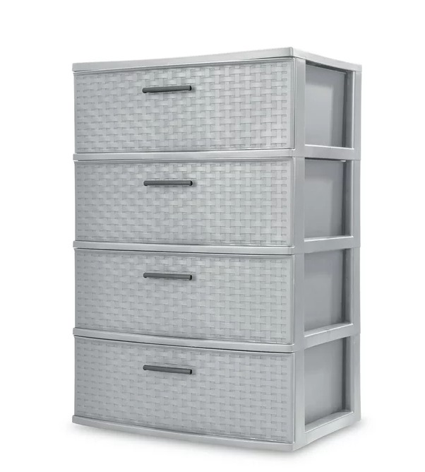 Sterilite 4 Drawer Wide Weave Tower Cement
