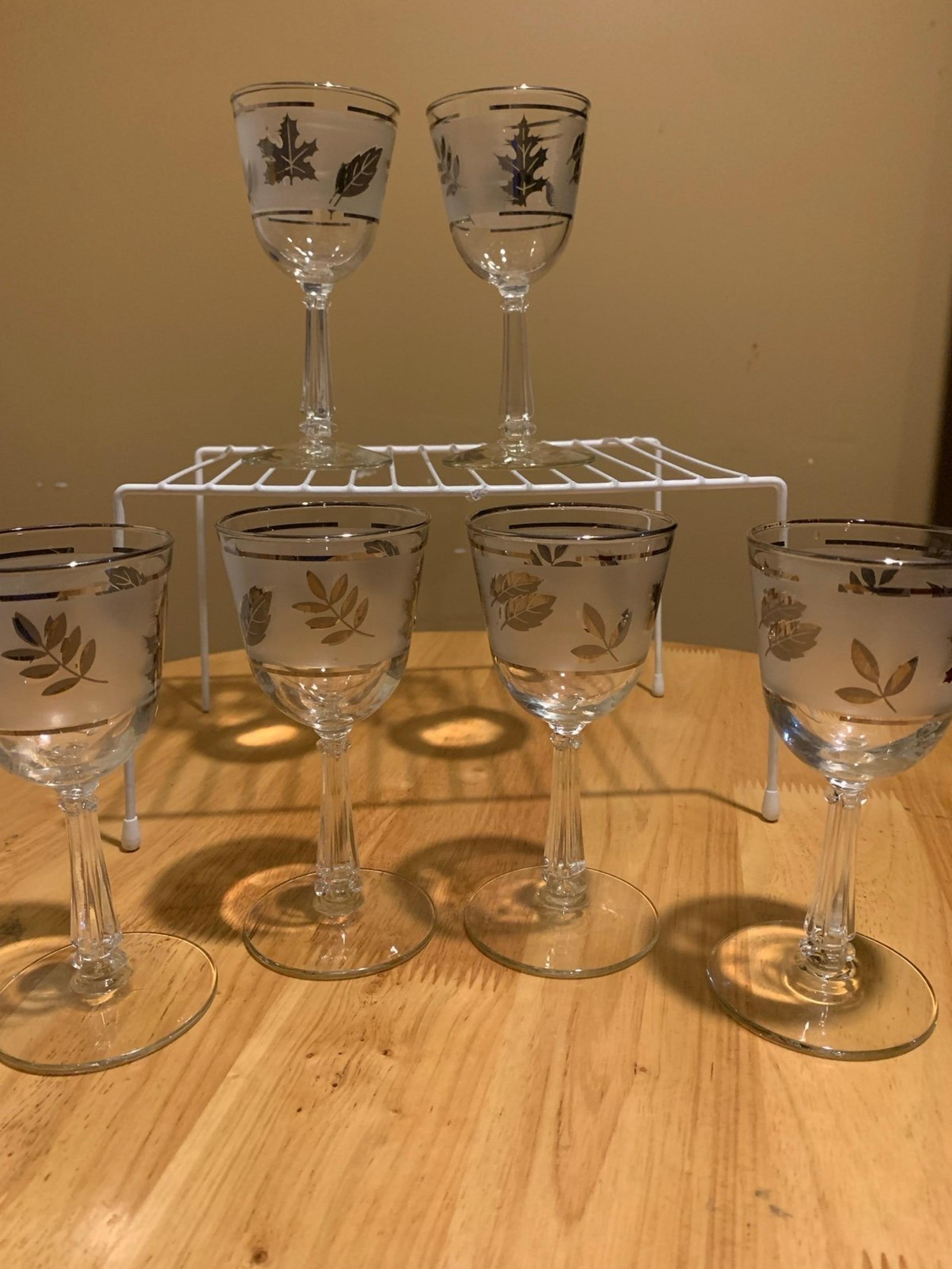 6 Vintage Libbey Silver Leaf Wine Glasses