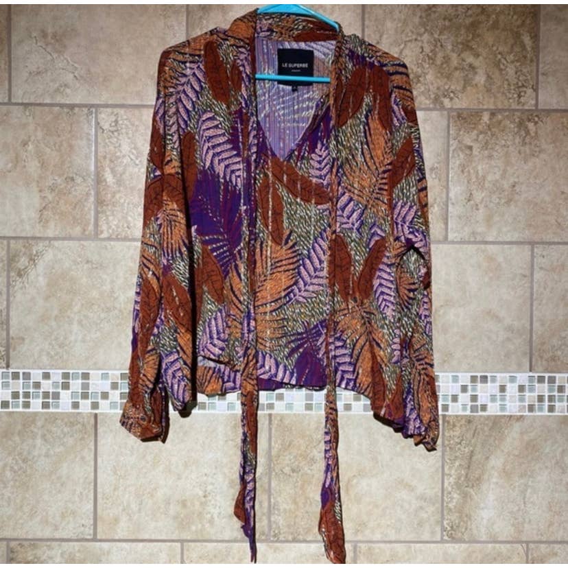Le Superbe Long Sleeve Palm Leave Blouse 8