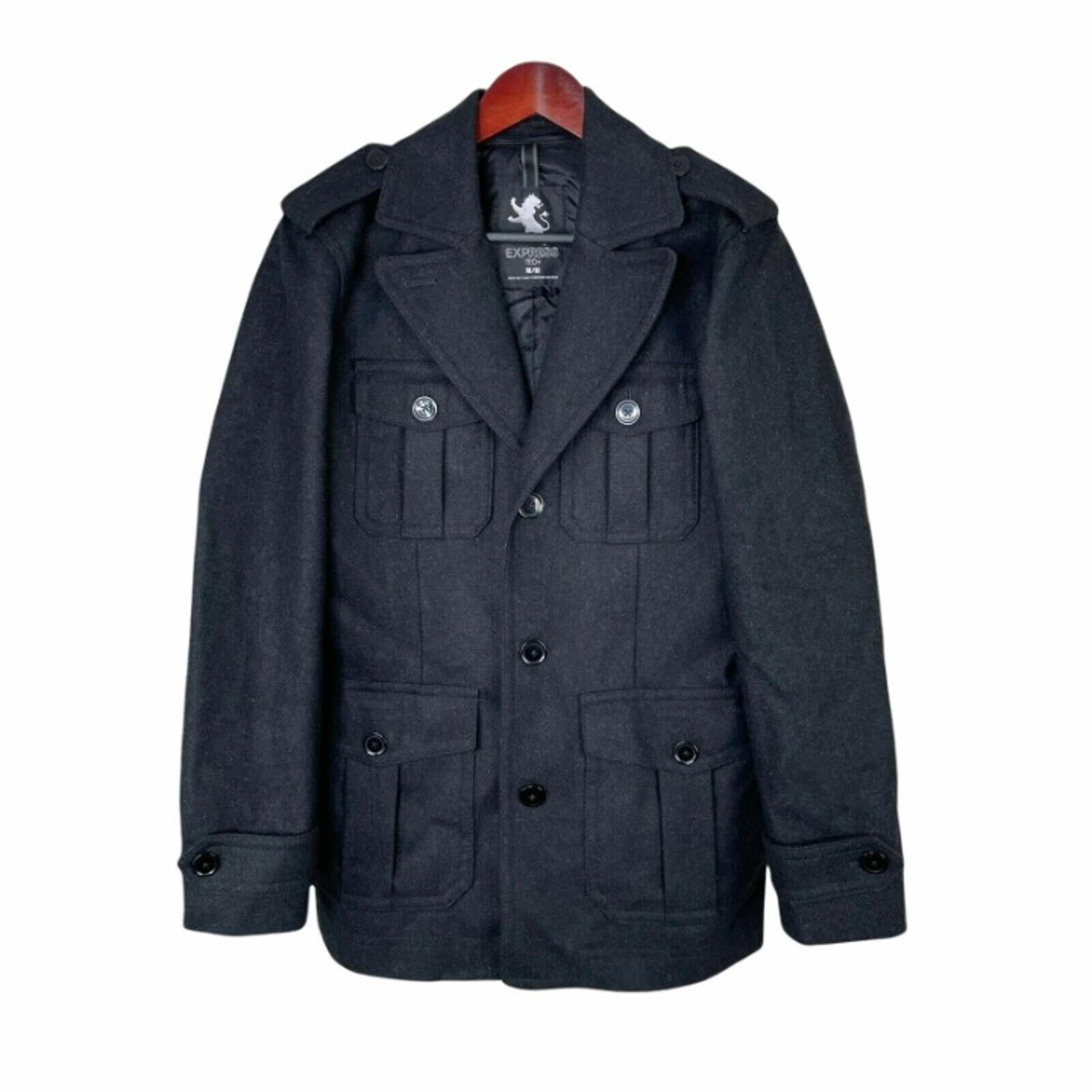 Express mens wool blen coat black Sz M Peacoat