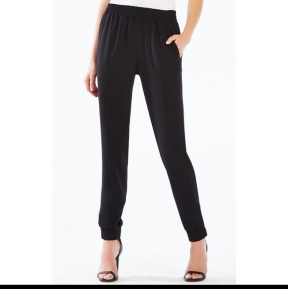 BCBGMaxazria Large Black Quilted Lounge Knit Pockets Jogger Pants Large