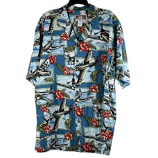 Vintage Kalaheo Hawaiian War Planes Theme Aloha USA Casual Shirt Mens XL