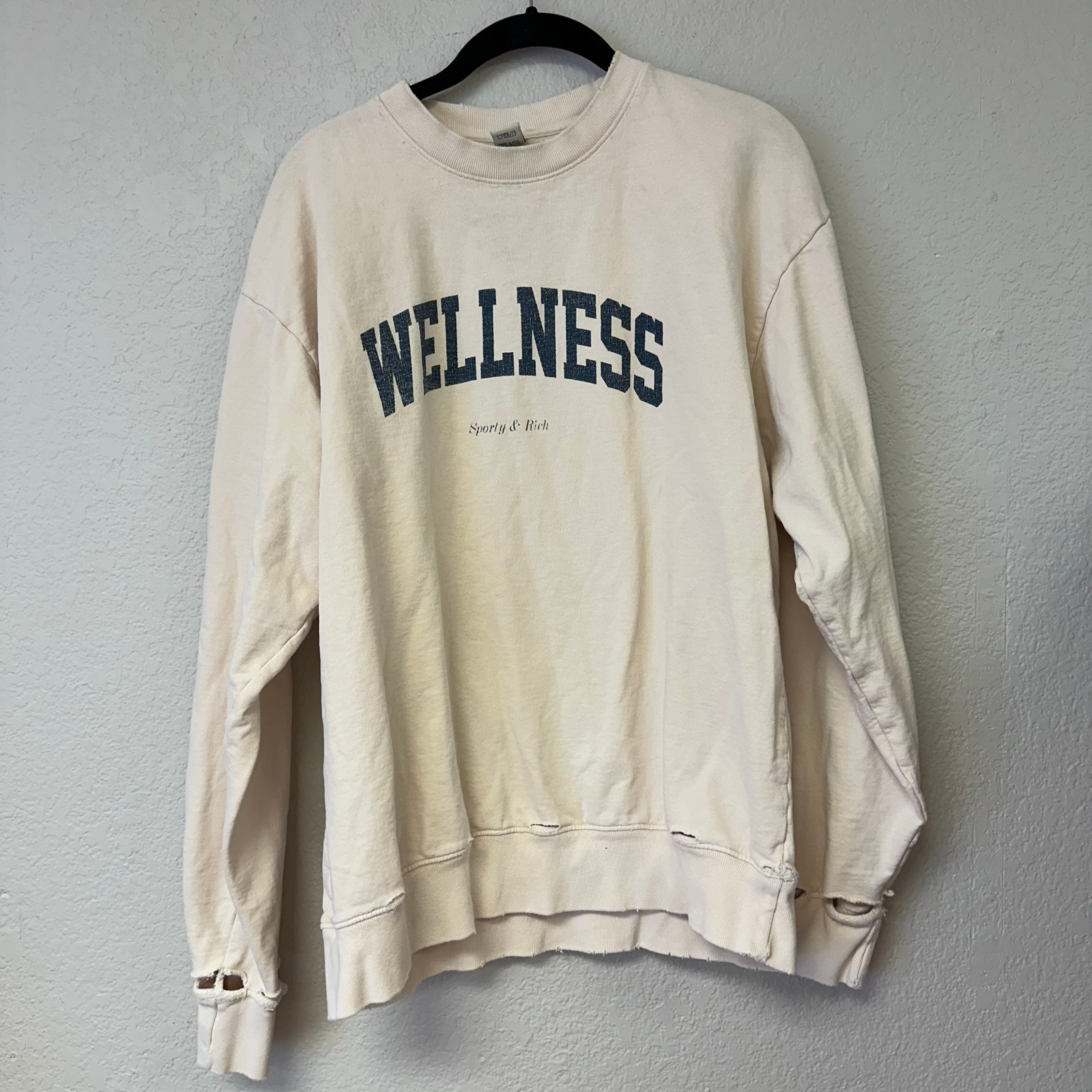 Sporty & Rich Wellness Crew Neck Pullover Sweatshirt Cream Size Medium