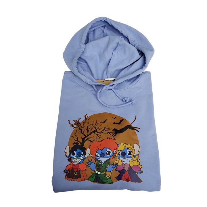 Hocus Pocus Lilo and Stitch Halloween Hooded Sweater Blue Size M NWT