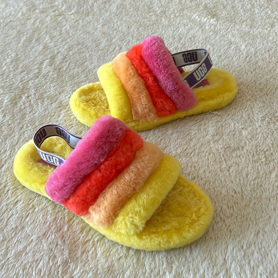 UGG Fluff Yea slide yellow pink orange size 6