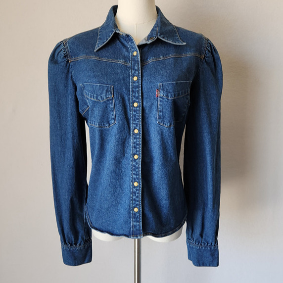 Vintage Y2K Levi's Denim Western Shirt Snap Long Sleeve Stretch Cotton Women's L