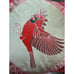 Vtg Hand Painted Cardinal Bird Square Pillow 15”x15” tan red Leather/Satin