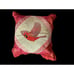 Vtg Hand Painted Cardinal Bird Square Pillow 15”x15” tan red Leather/Satin