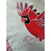 Vtg Hand Painted Cardinal Bird Square Pillow 15”x15” tan red Leather/Satin