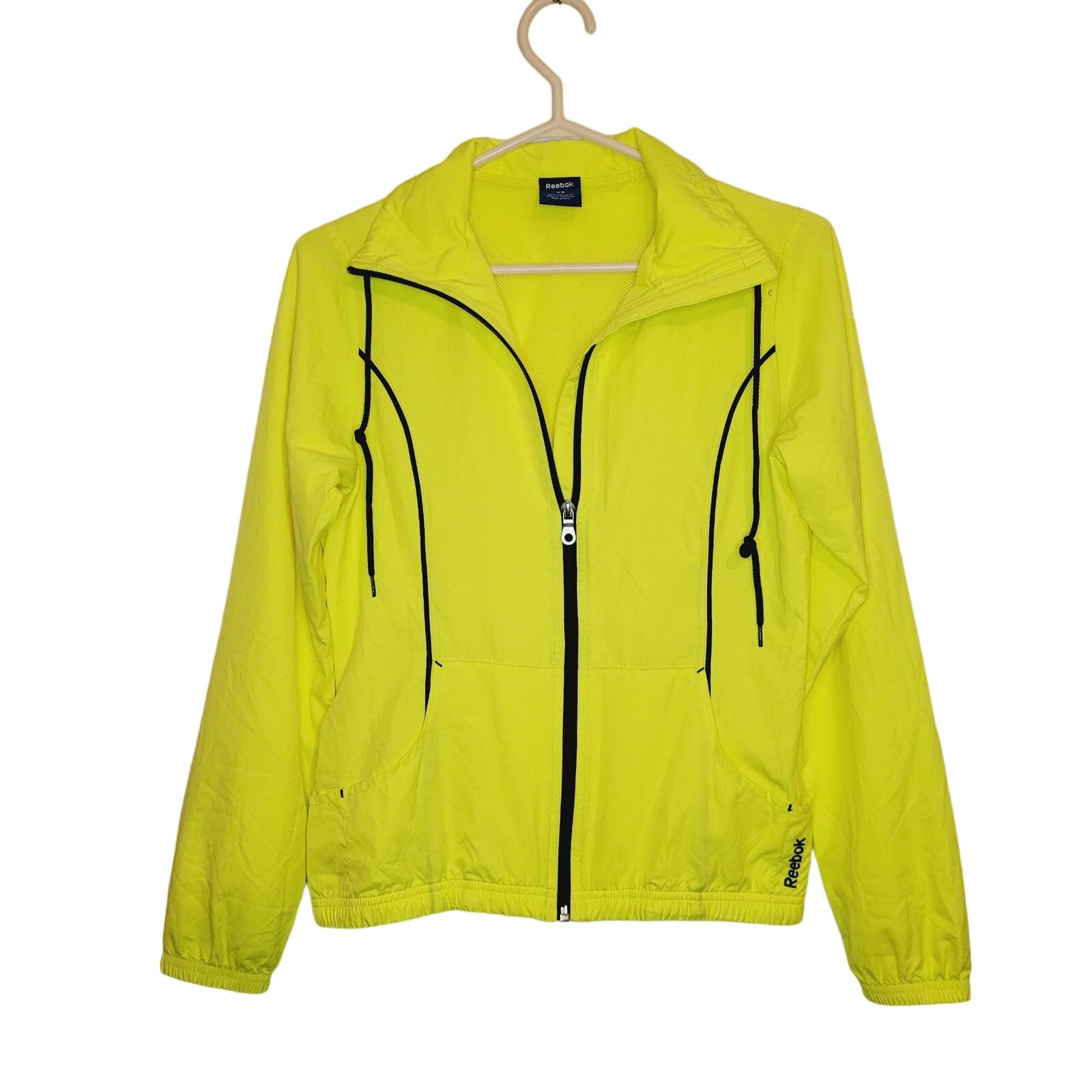 Reebok bright yellow and black full zip windbreaker jacket